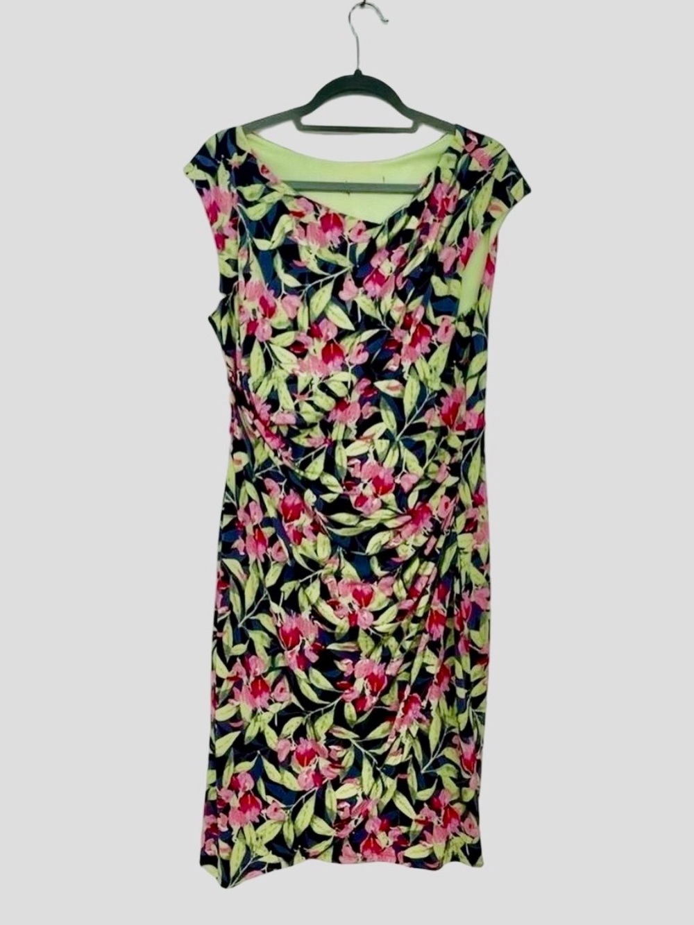 Floral Faux Wrap Knee Length Dress Size L - Picture 3 of 7